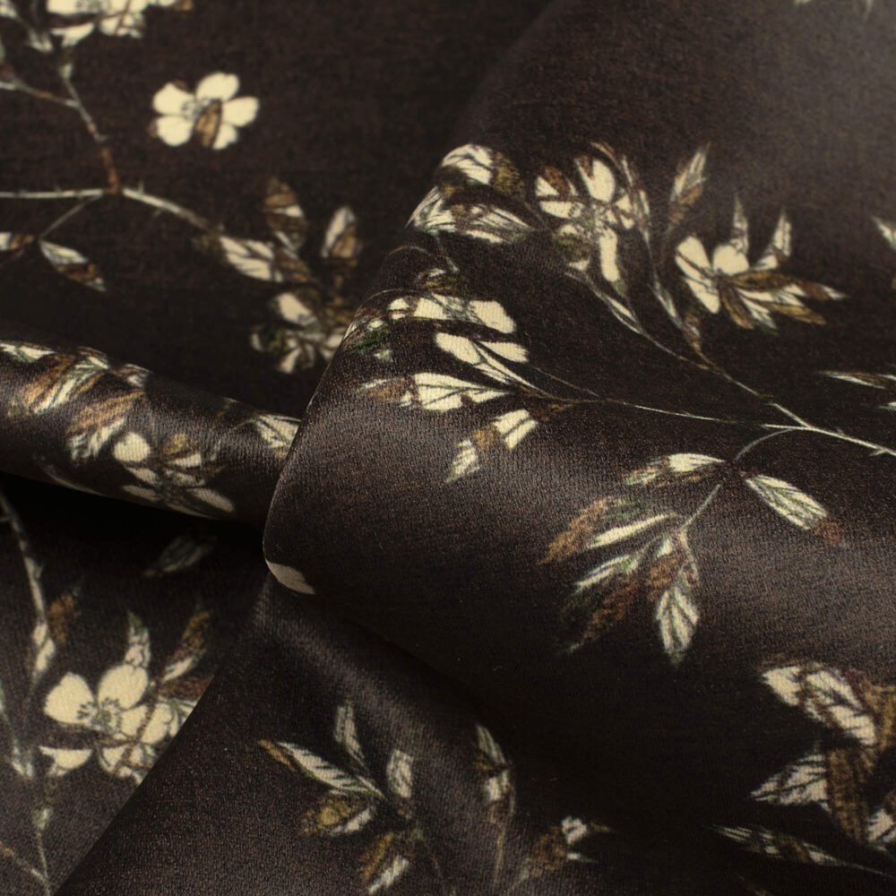 Dark Brown And Beige Leaf Printed Exclusive Shirting Fabric - Image 3