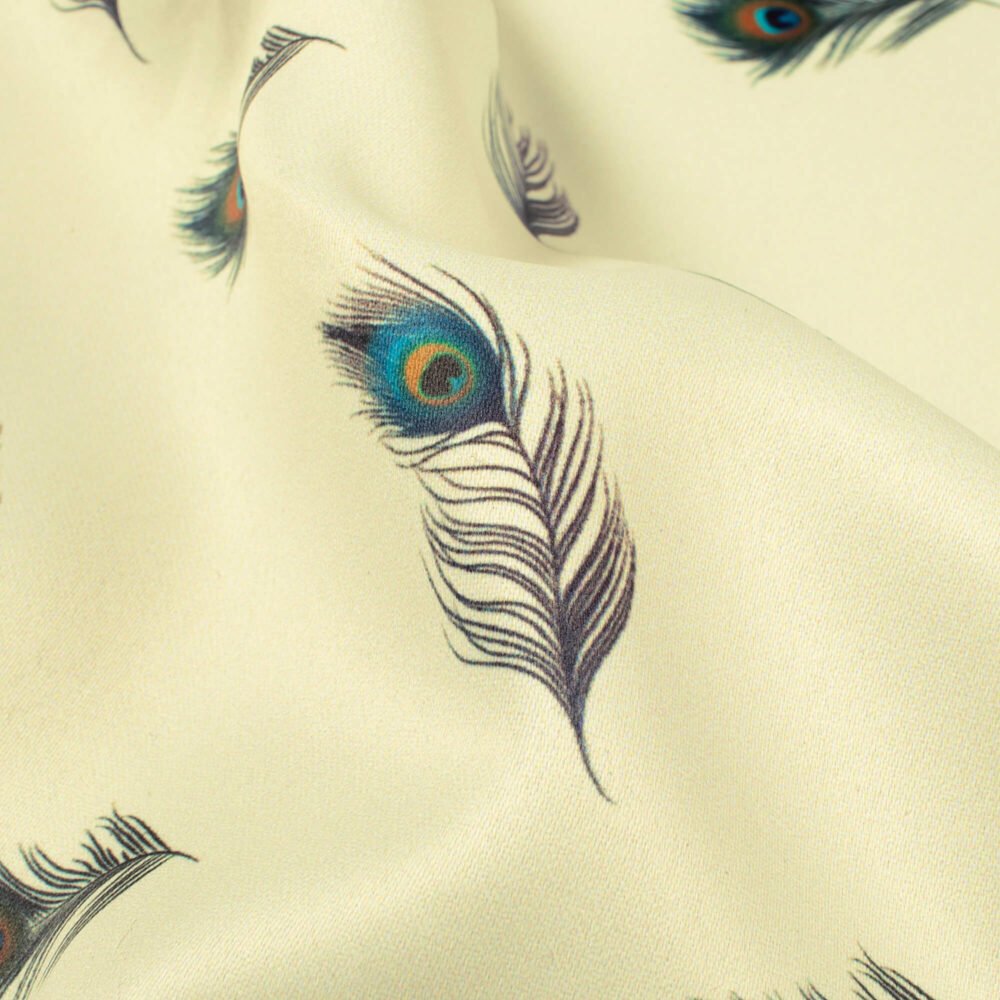 Cream Feather Printed Exclusive Shirting Fabric - Image 3